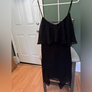 BCBGenerations Black Dress Midi Ruffle Bust Cami Sleeveless Lined Zip Size S